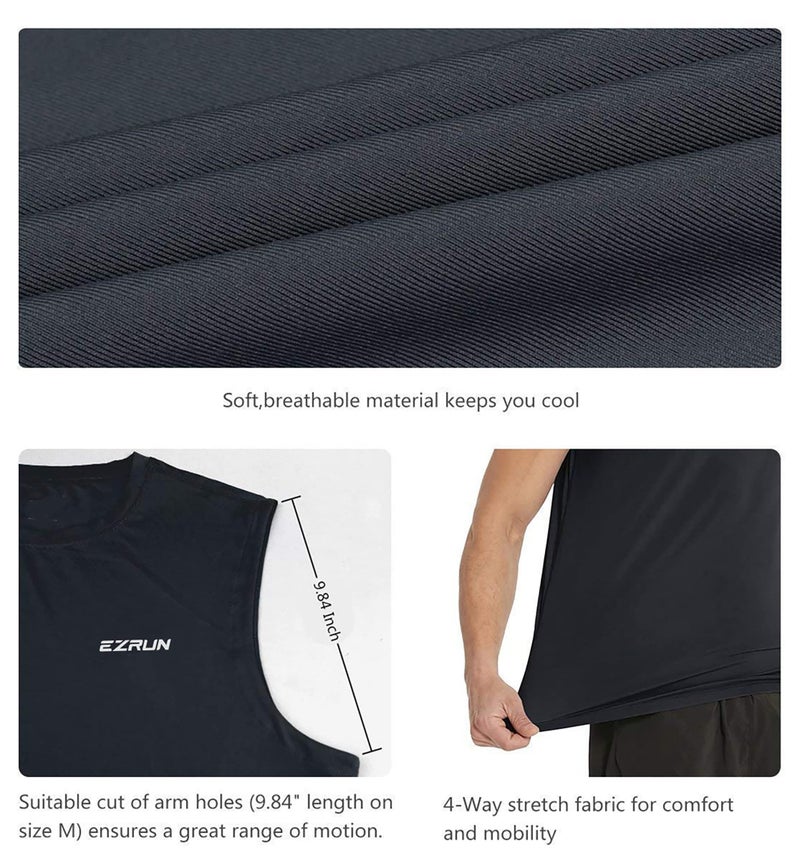 EZRUN Men's Sleeveless Shirt Quick Dry UPF 50+ Swim Beach Shirts Gym Workout Muscle Athletic Summer Tank Top Big and Tall Black - Image 5